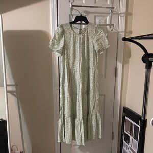 J. Crew Green Tiered Puff Sleeve Midi Dress